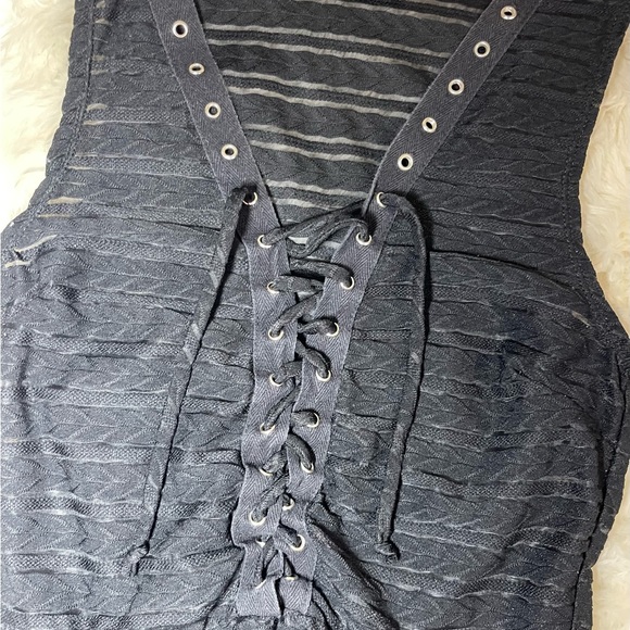 Blush Sheer Lace Up Top - Picture 5 of 9